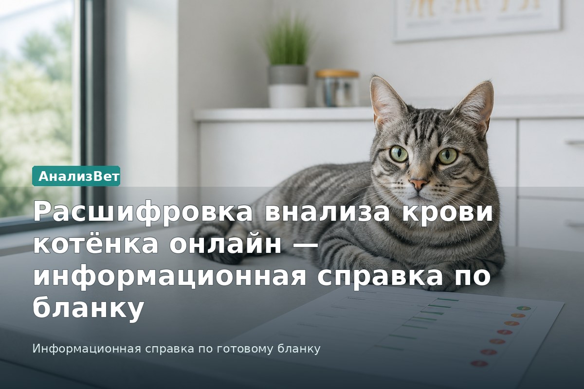 Инфографика АнализВет: Расшифровка анализа крови котёнка онлайн — информационная справка по бланку